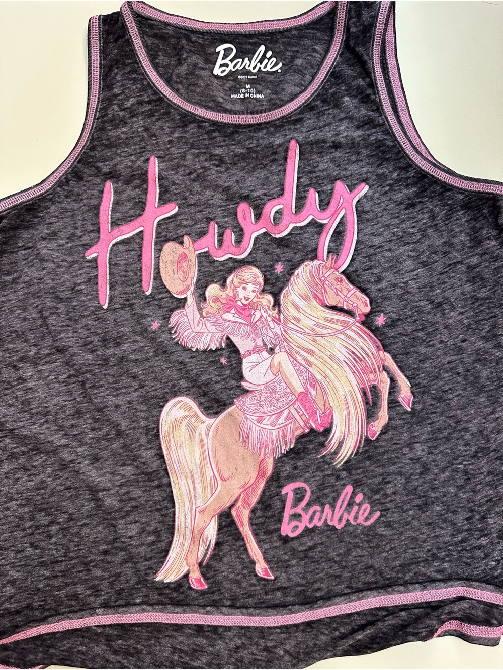 Barbie Charcoal Tank with Pink Cowboy Graphic